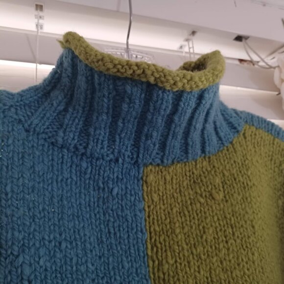 VTG 90's Express Tricot 100% Wool Snowflake Sweater Women’s M Colorblock Chunky - Picture 8 of 8